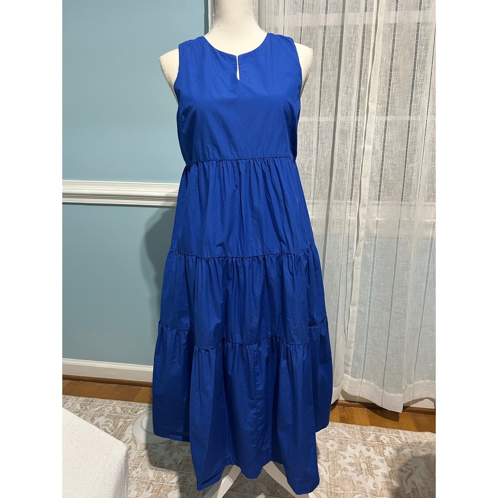 Banana Republic Organic Cotton Tiered Maxi Dress Cobalt Blue Sleeveless Small